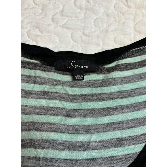 Soprano Green & Blue Striped Pocket y2k T-shirt size medium - Picture 3 of 6